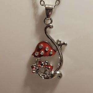 Sterling silver plated CZ Mushroom Frog pendant necklace